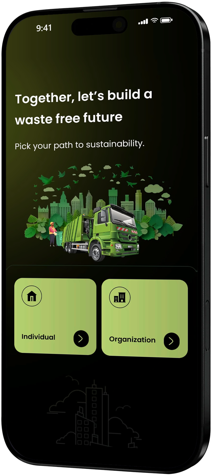 Aakri app screen for choosing individual or organization pickup